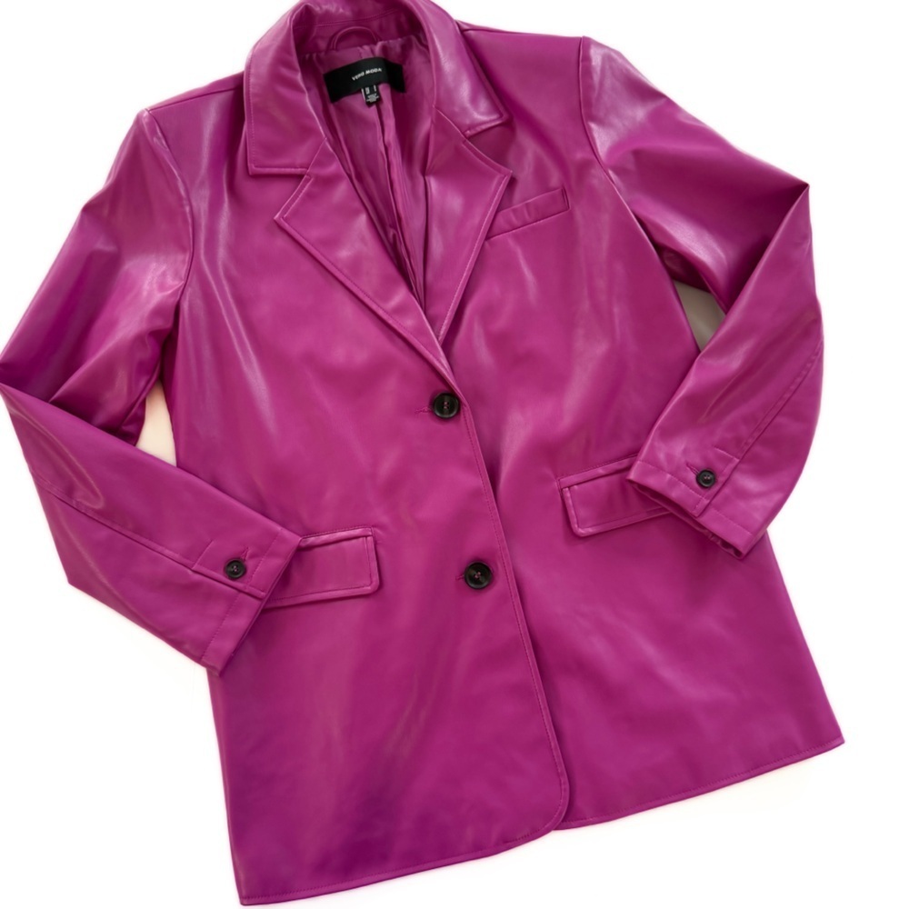 Vero Moda Blazer Jacket Womens Small Purple Faux Vegan Leather Oversized